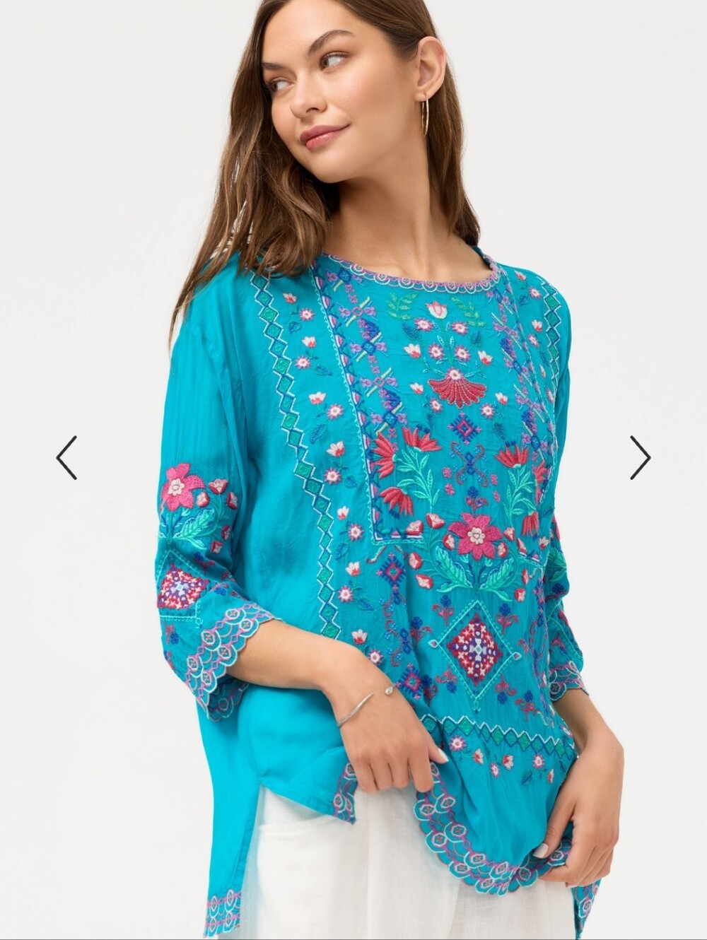 Johnny Was Brixley Turquoise Embroidered Tunic